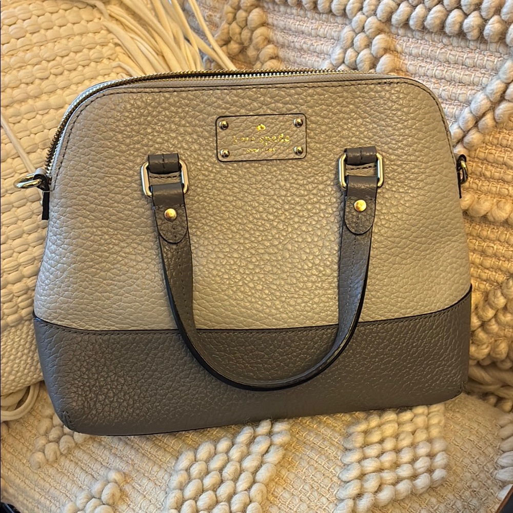 Kate Spade Gray two tone pebbled leather Satchel